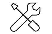 Icon bestehend aus Schraubenschlüssel und Rollgabelschlüssel