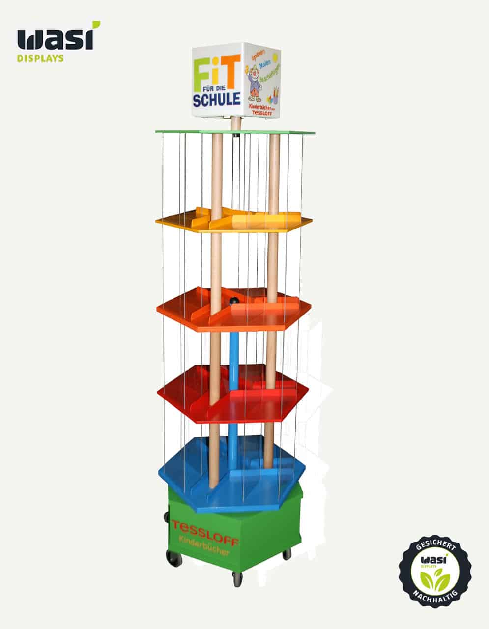 Drehsäule aus Holz für die Bücher-Präsentation am PoS.