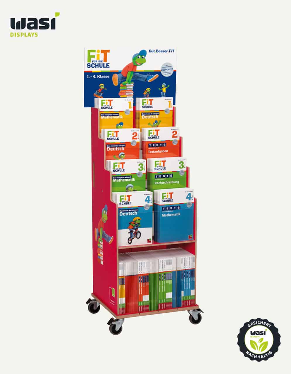 Verkaufsdisplays aus Holz für die Präsentation der Bücher am PoS.