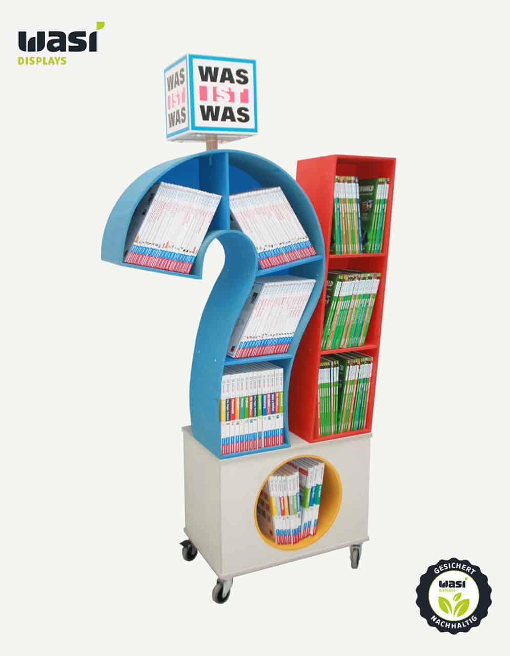 Bodendisplays aus Holz für die Präsentation der Bücher am PoS.