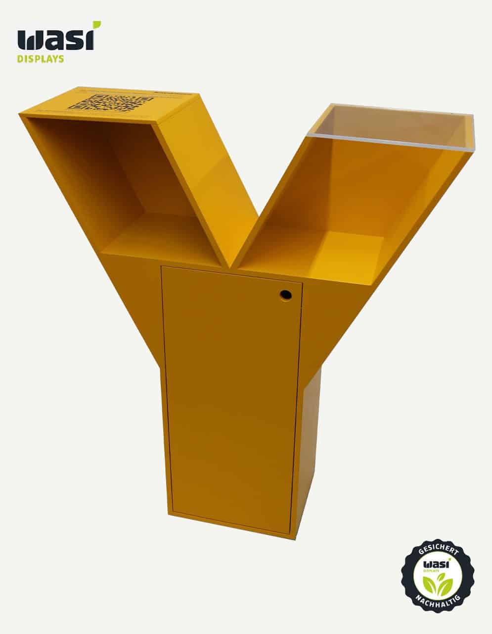 Zeitschriften-Display: Holz lackiert und bedruckt.